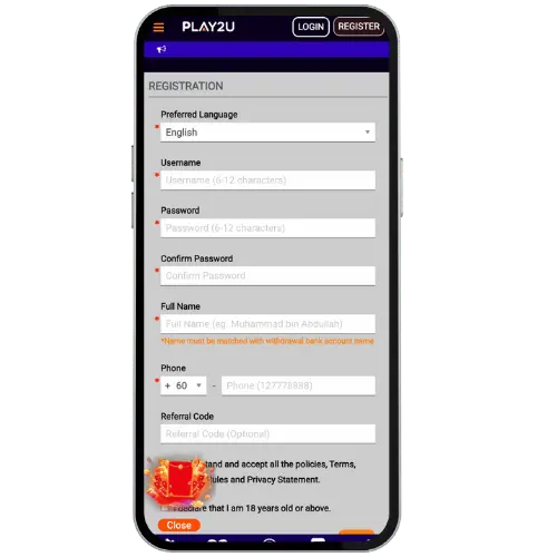 Register & Login to Play2u Casino